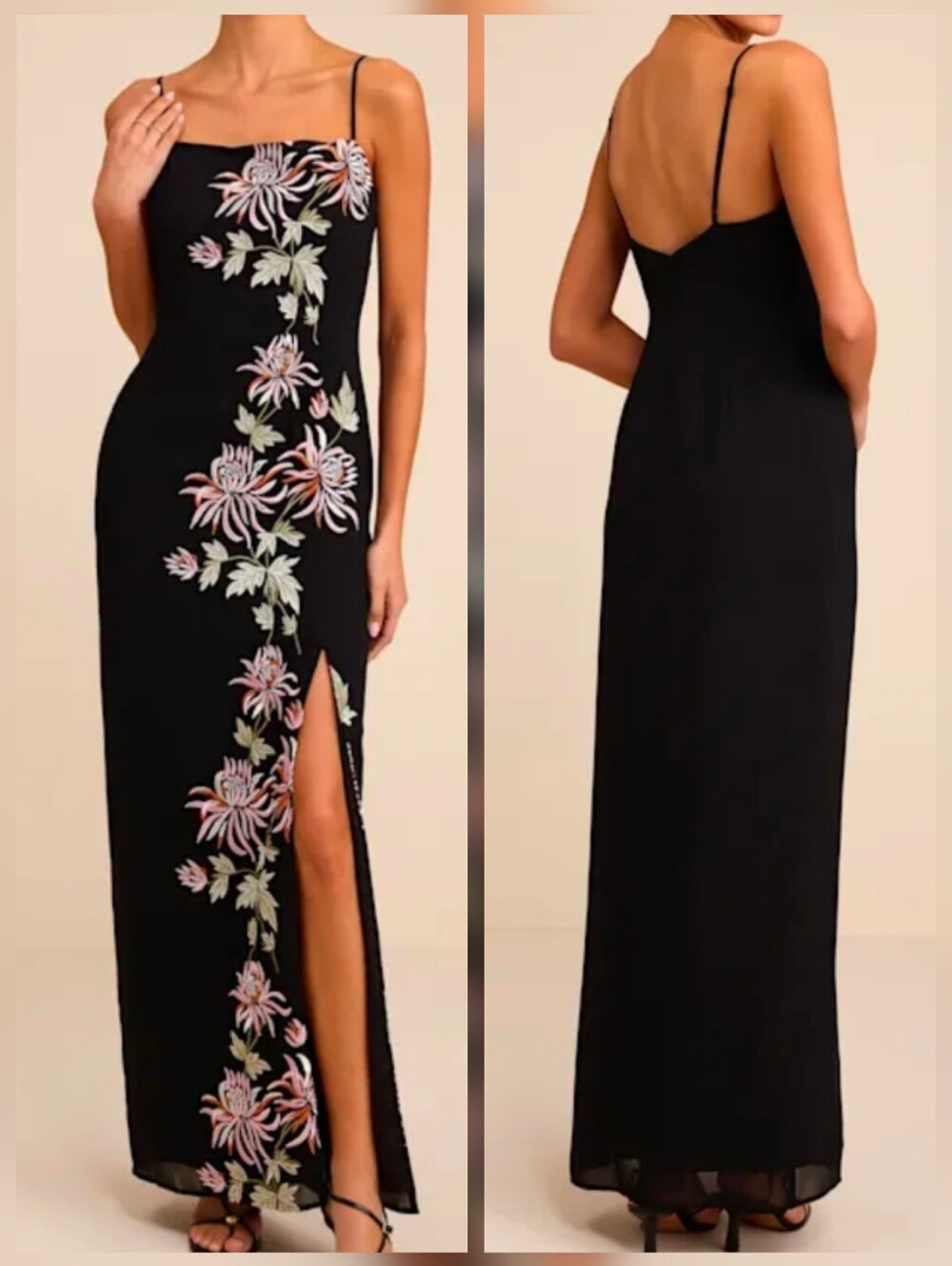 Lulus Talisa Black Floral Embroidered Column Maxi Dress - Size Large - NWT!